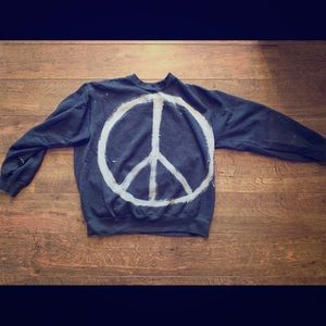 Three Bird Nest Peace Sign Acid Wash Sweatshirt